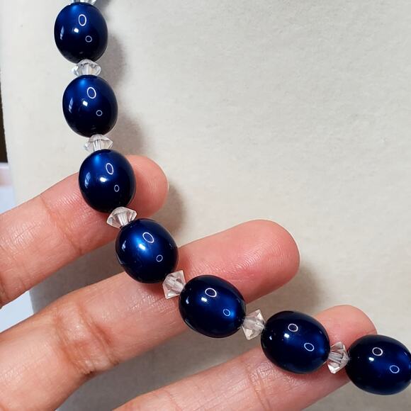 Cobalt Blue Beaded Choker Necklace Shepard Hook 12" - Picture 2 of 4